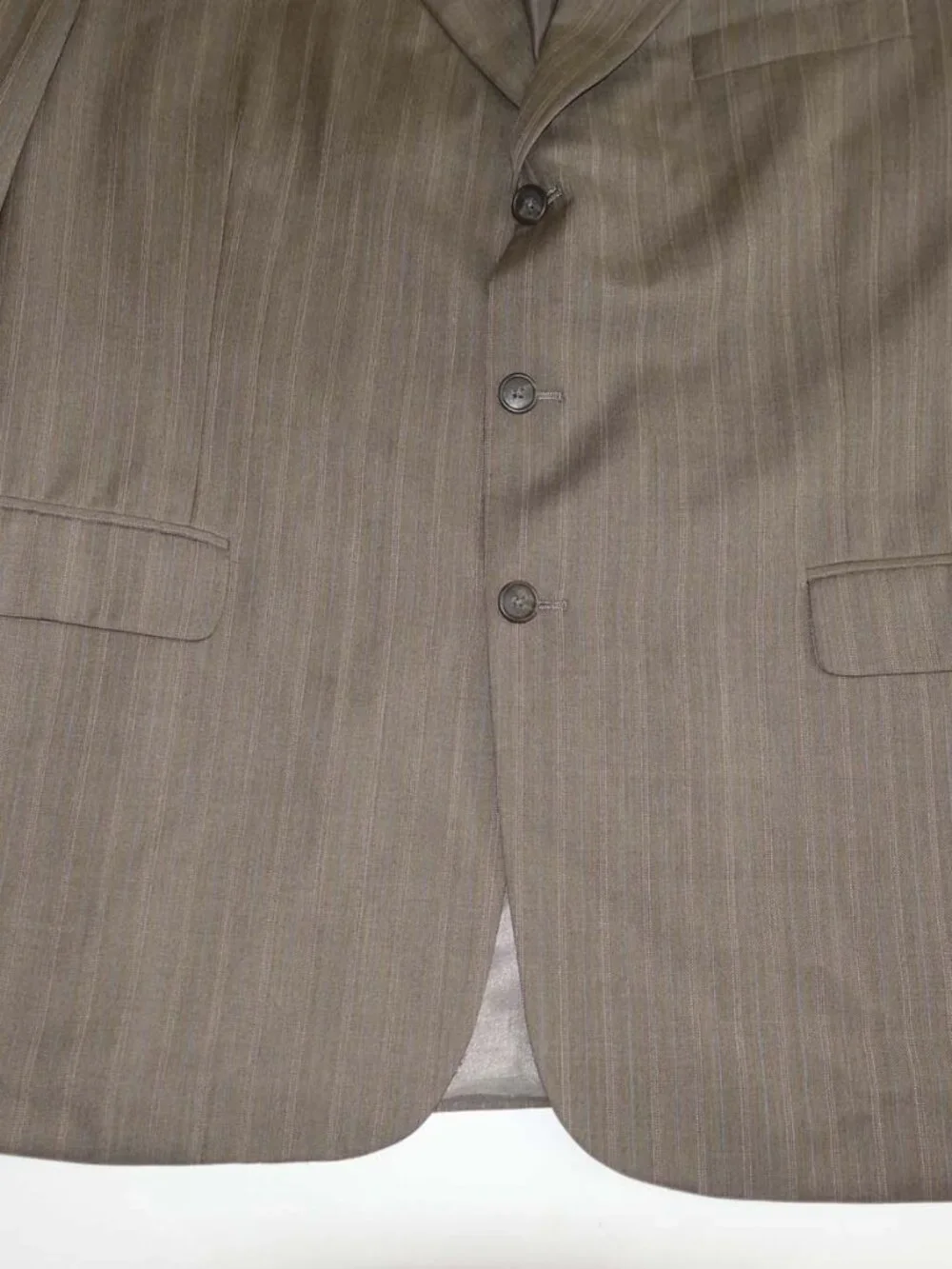 Kilburne and Finch Men's 3 Button Suit Size 46 Long 38 x 28 Brown Wool Striped